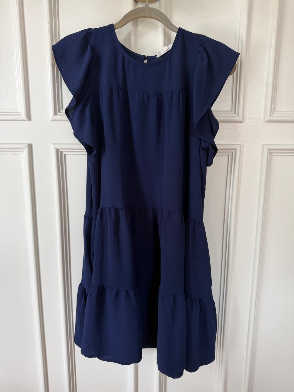 Newbury Kustom Navy Ruffle Sleeve Tiered Mini Dress Women’s Size Small